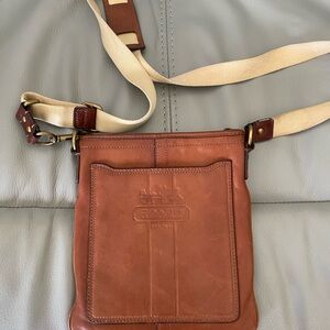 Vintage COACH Brown Leather Crossbody Bag with Canvas Strap